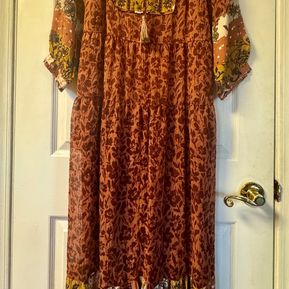John Mark Long Sleeve Floral Dress in Red and Yellow